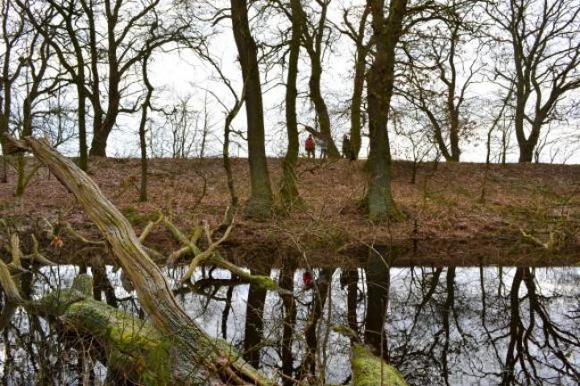 Wandelaars op de Leidijk. 